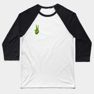 Neon Green Peace Sign Skeleton Hand Baseball T-Shirt